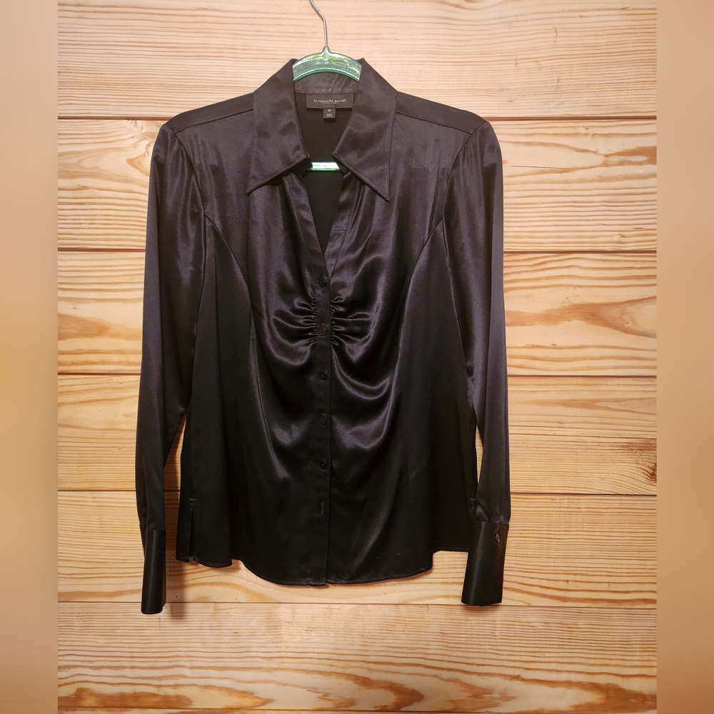 Classiques Entier 100% Silk Button Down Top Medium Black